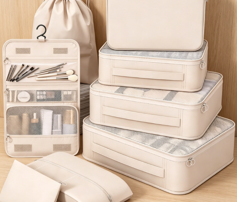 8-Piece Nylon Travel Organizer Set (Includes shoe bag and hanging toiletry bag) - Suitable for cruise ships, airplanes, and camping.