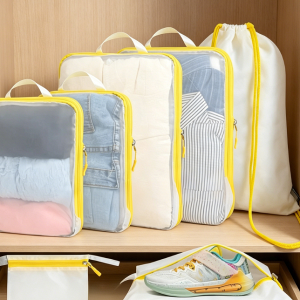 7-Piece Plastic Storage Bag Set, Lightweight Compression Bags, Includes Transparent Toiletry Bag and Backpack Bag, Portable Luggage Storage