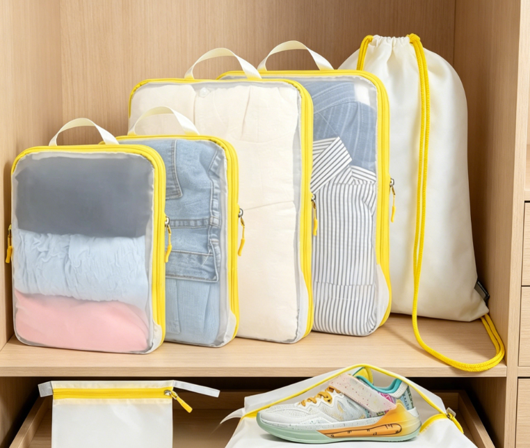 7-Piece Plastic Storage Bag Set, Lightweight Compression Bags, Includes Transparent Toiletry Bag and Backpack Bag, Portable Luggage Storage