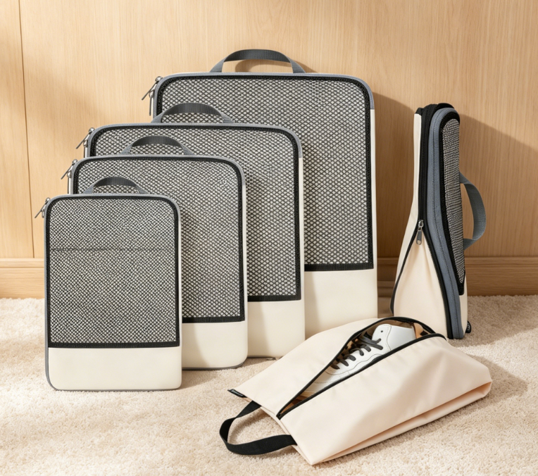 4/6/8-Piece Nylon Compression Organizer Set - Semi-mesh expandable organizer - Travel accessory.
