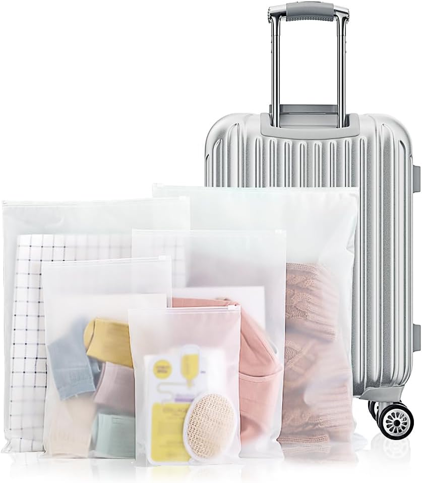 Frosted Zipper Resealable Bags (5 Sizes) - Luggage, Clothing, Shoes, and Cosmetics Storage