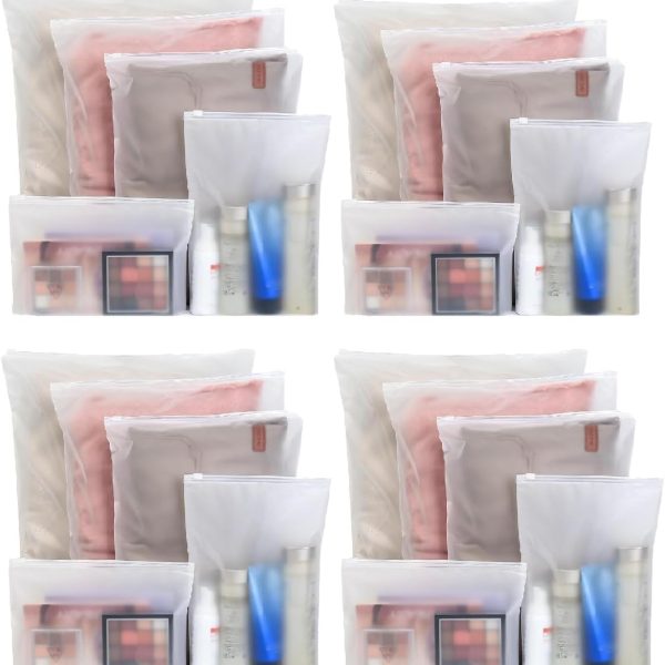 Plastic Divider Bags (20 pieces), Frosted Zipper Bags, with Ventilation Holes, 4 Sizes. Suitable for clothing, shoes, cosmetics, jewelry, and travel storage.