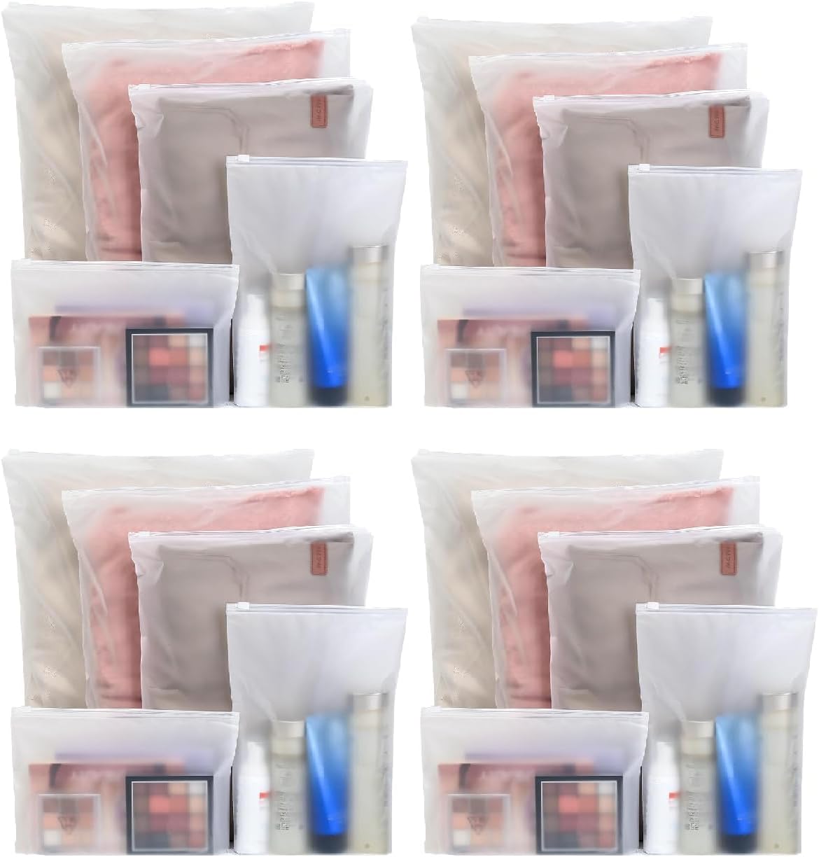 Plastic Divider Bags (20 pieces), Frosted Zipper Bags, with Ventilation Holes, 4 Sizes. Suitable for clothing, shoes, cosmetics, jewelry, and travel storage.