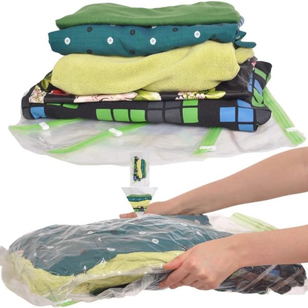8-Piece Plastic Compression Bags, No Vacuum Pump Required, 4 Large and 4 Medium Sizes, Transparent, Space Saving Bags for Clothing and Luggage
