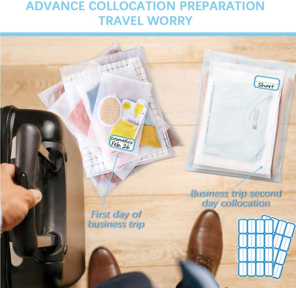 Plastic Divider Bags (30pcs) - Frosted Self-Sealing Bags with Label Area - Waterproof Zipper - 5 Sizes - Clothing, Shoes, and Cosmetics Storage - Image 2