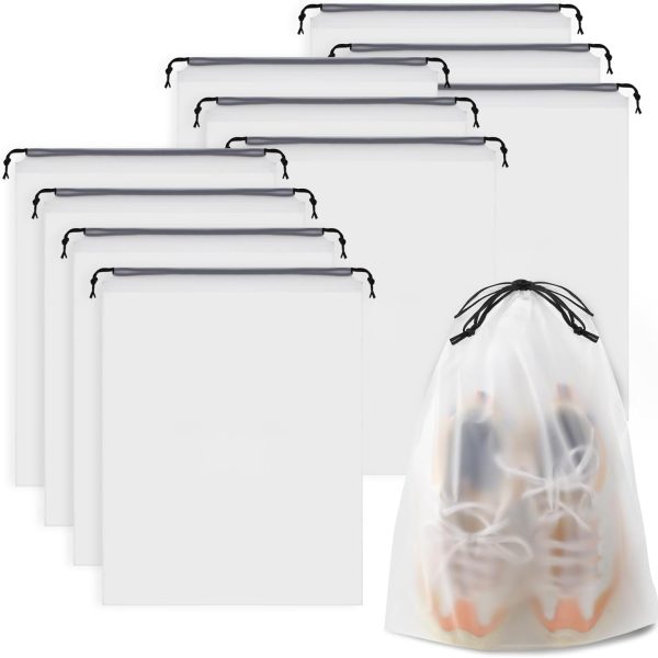 Plastic Shoe Bags (10pcs) - Drawstring Closure - Waterproof and Dustproof - Portable Travel Shoe Bags - Unisex