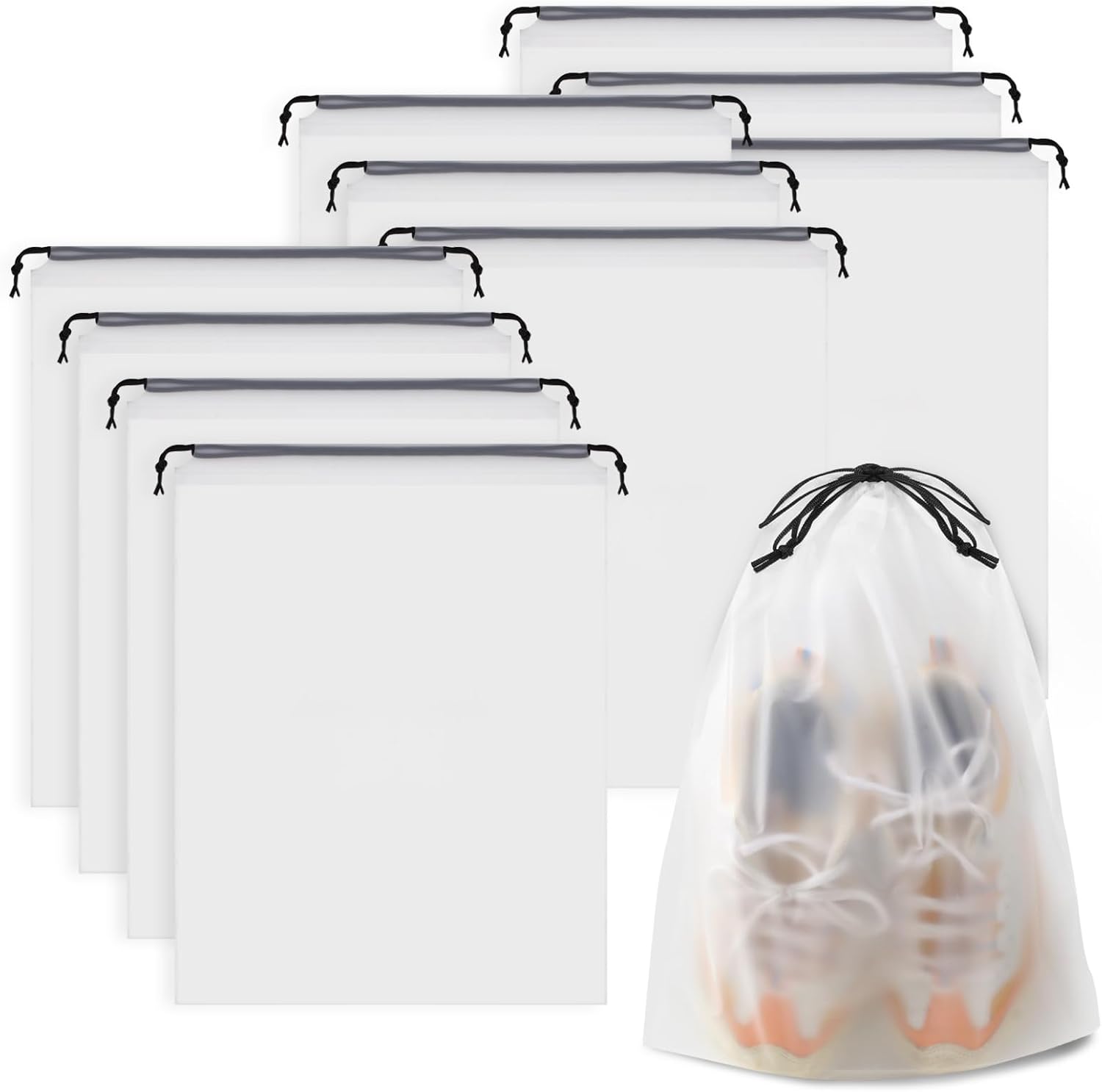 Plastic Shoe Bags (10pcs) - Drawstring Closure - Waterproof and Dustproof - Portable Travel Shoe Bags - Unisex