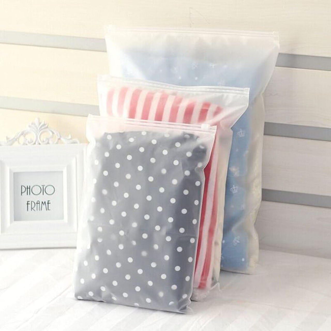 25-Piece Plastic Storage Bags, Frosted Resealable Bags, 5 Sizes, Waterproof Zipper Clothing Bags, Family, School, and Travel Use - Image 2