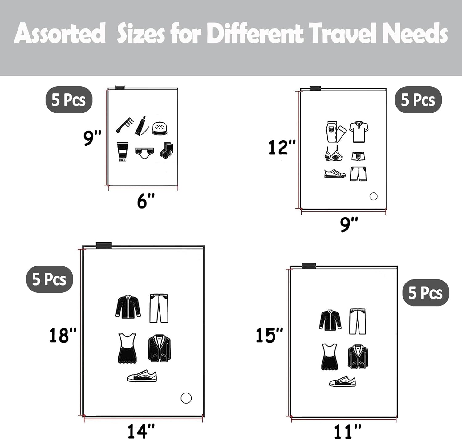 Plastic Divider Bags (20pcs) - 4 Mil Thick Zipper Bags (4 Sizes) - Travel and Home Storage - Space Saving - Image 2