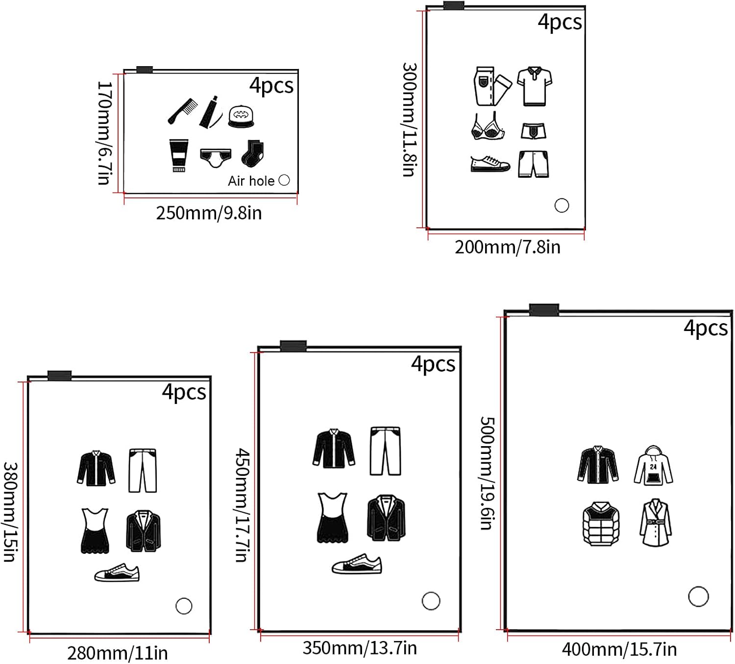 Frosted Waterproof Zipper Bags - Resealable - Clothing, Shoes, and Cosmetics Storage - Image 2