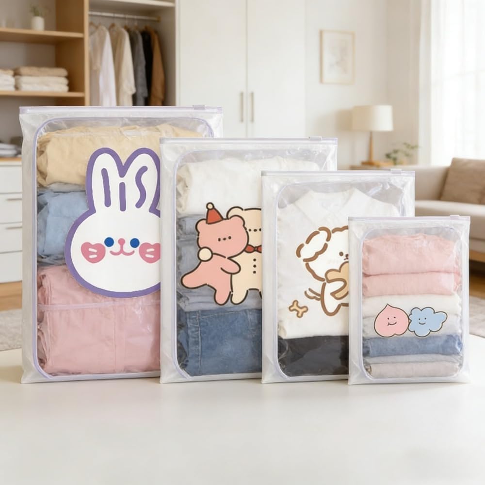 20-Piece Plastic Storage Bags, 4 Mil Thickened, Multiple Sizes, Frosted Zipper Bags, Travel and Home Storage, Space Saving