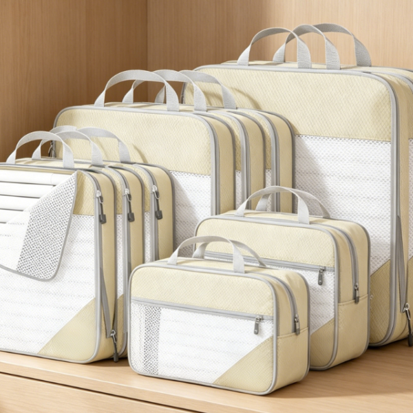 9-Piece Nylon Compression Organizer Set - Lightweight and compressible luggage organizer - Women's travel essential.