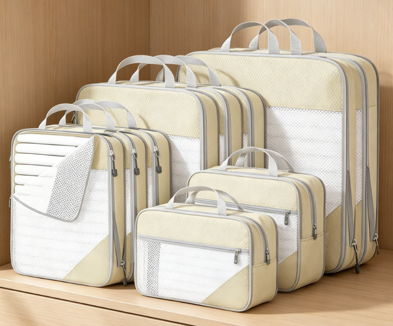 9-Piece Nylon Compression Organizer Set - Lightweight and compressible luggage organizer - Women's travel essential.