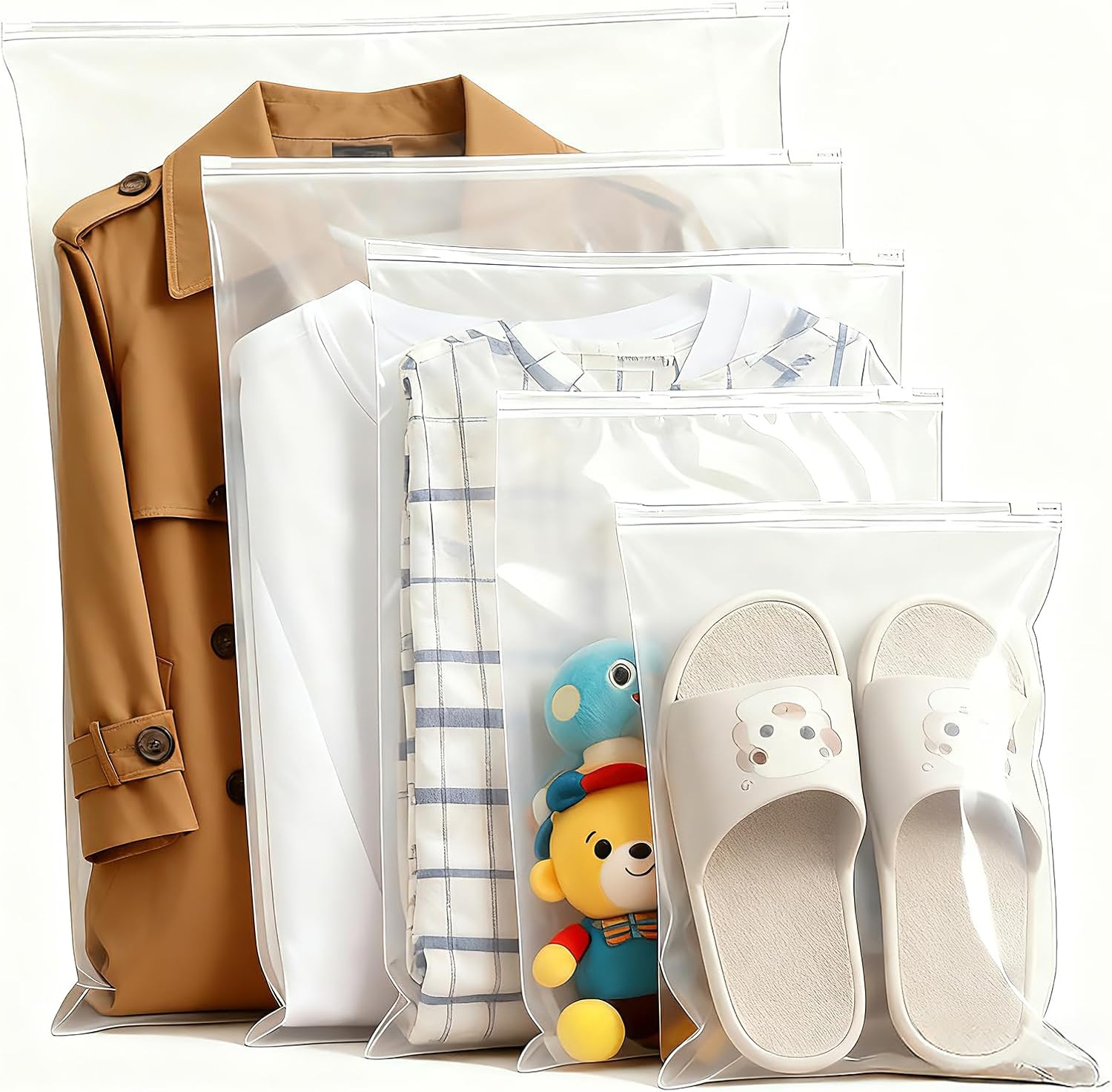 Transparent Frosted Clothing Bags (5 Sizes) - With Ventilation Holes - Shirt, Underwear, and Swimwear Storage