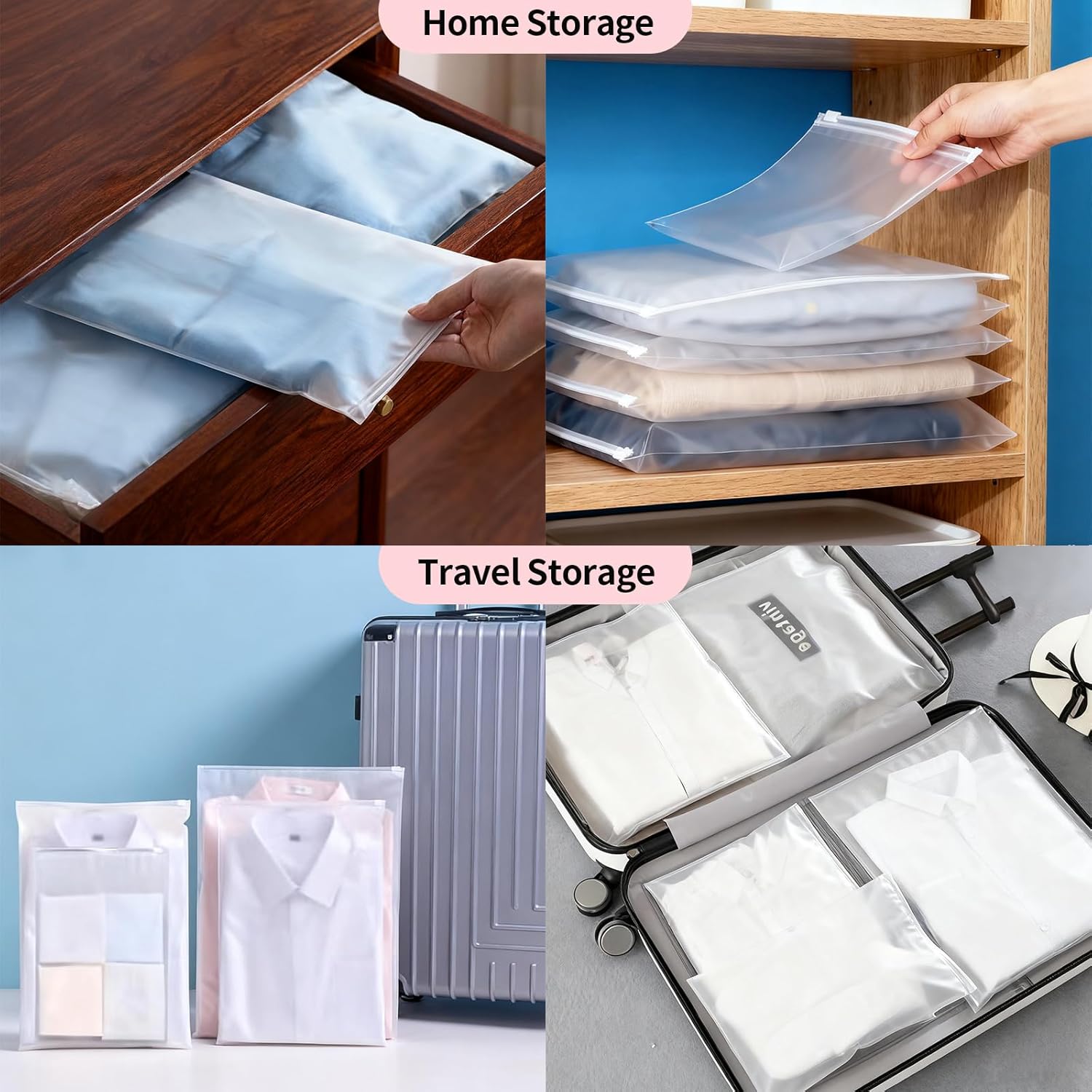 Transparent Frosted Clothing Bags (5 Sizes) - With Ventilation Holes - Shirt, Underwear, and Swimwear Storage - Image 2