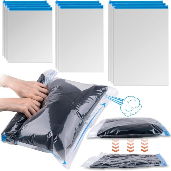 Plastic Compression Bags (10pcs) - 3 Sizes - Roll-Up Exhaust - No Vacuum Pump Required - Luggage and Home Storage