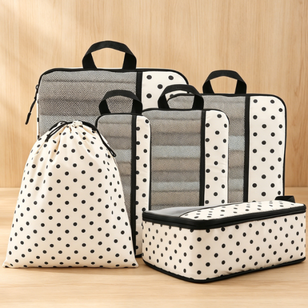 6-Piece Nylon Compression Bag Set: Includes Laundry Bag, Expandable Luggage Organizer