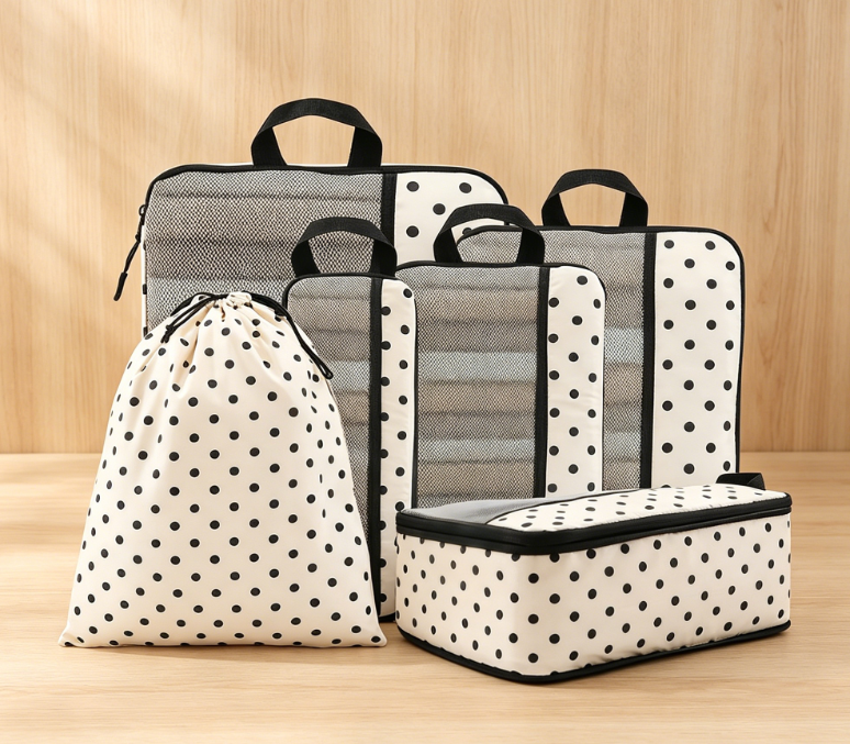 6-Piece Nylon Compression Bag Set: Includes Laundry Bag, Expandable Luggage Organizer