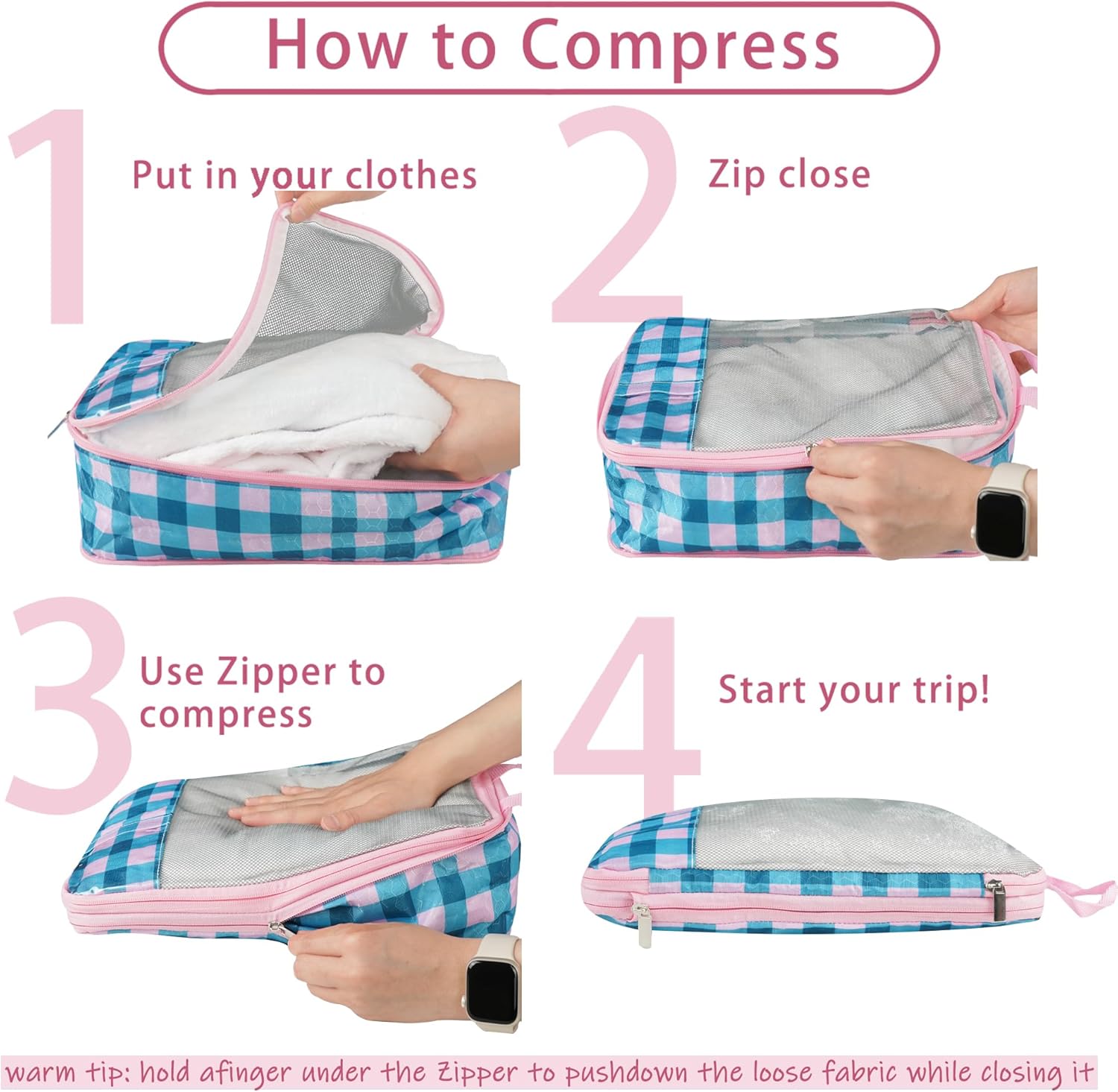 7-Piece Nylon Compression Bag Set - Lightweight Luggage Organizer & Travel Essential for Carry-on Luggage - Image 2