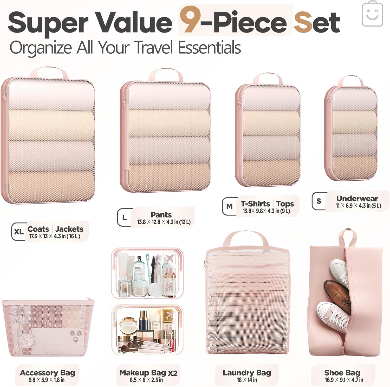 9/11-piece Nylon Compression Pack Set, Expandable Luggage Organizer with Toiletries Bag, Travel Essential - Image 2