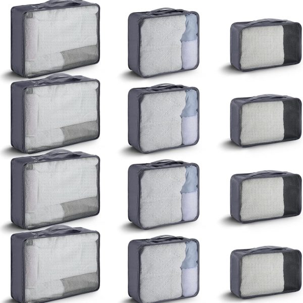 12-Piece Nylon Mesh Organizer Set - Large capacity luggage organizer - Suitable for travel, camping, and hiking.