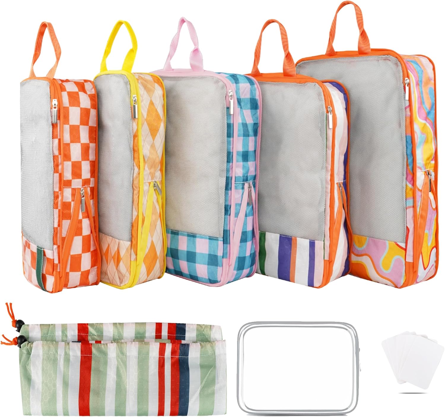 7-Piece Nylon Compression Bag Set - Lightweight Luggage Organizer & Travel Essential for Carry-on Luggage