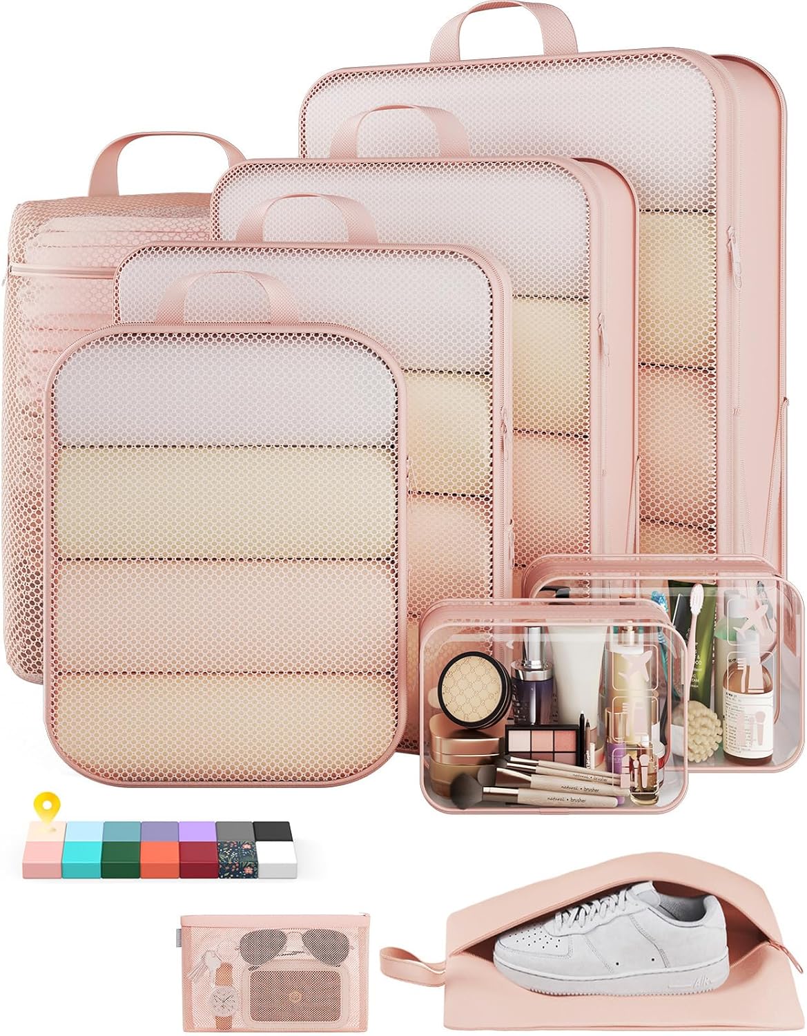 9/11-piece Nylon Compression Pack Set, Expandable Luggage Organizer with Toiletries Bag, Travel Essential