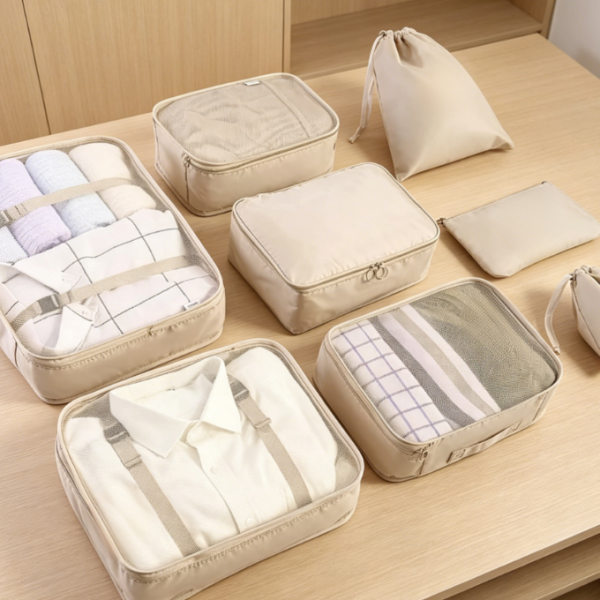 8-Piece Nylon Compression Bag Set - Includes Shoe Bag/Toiletries Bag/Laundry Bag - Luggage Organizer & Travel Accessories