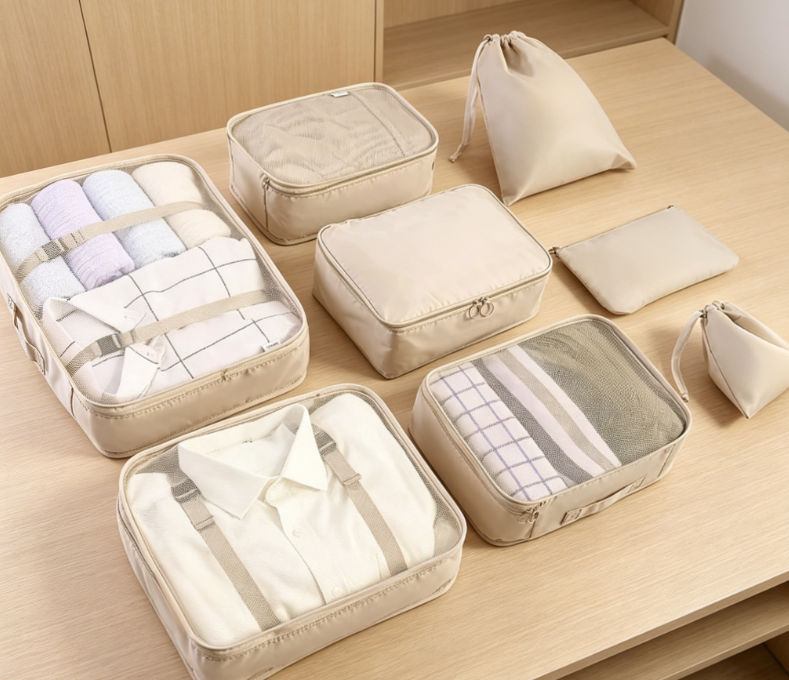 8-Piece Nylon Compression Bag Set - Includes Shoe Bag/Toiletries Bag/Laundry Bag - Luggage Organizer & Travel Accessories